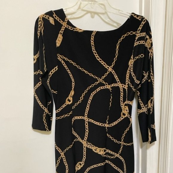 Ralph Lauren Dresses & Skirts - Ralph Lauren Black and Gold Chain Print Long Sleeve Dress